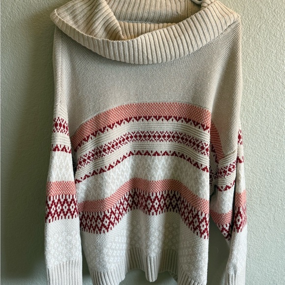 FRYE Cowl Neck Sweater Fair Isle Plus Size Turtleneck Knit Sweater 1X - Picture 5 of 10